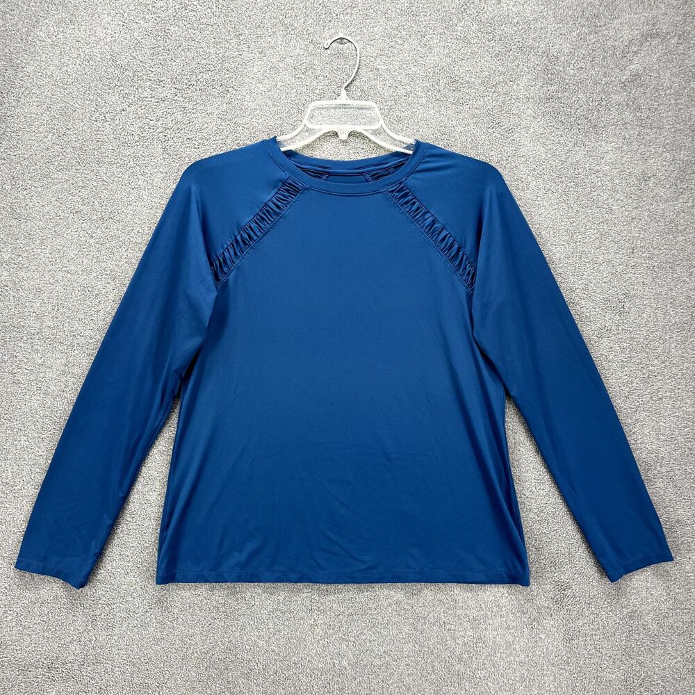 Reel Legends Top Womens Large Blue Long Sleeve Reel-Tek Shirt crew neck active‎